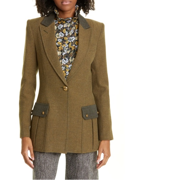 NWT $895 Smythe Cargo Pocket Longline Wool Blend Blazer in Tonal Army - size 4 - Picture 1 of 6